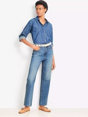 LOFT Mid-Rise Straight Leg Jeans in Medium Blue Wash